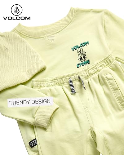 Volcom Boys Sweatsuit Set - 3 Piece French Terry Active Sweatshirt, Jogger Sweatpants and Hat - Boys Jogger Pants Set, Size 5, Acid Yellow