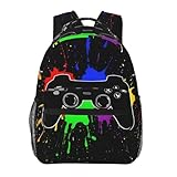 Fiokroo Mochila com joystick de jogo, mochila escolar para estudantes, adolescentes, homens, mulheres, laptop, mochila de viagem com vários bolsos, Preto, One Size