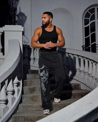 BOOMLEMON Mens Graphic Print Joggers Baggy Casual Workout Pants Bandana Punk Streetwear Sweatpants with Pockets3