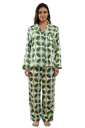 Womens Silk Satin Pajamas Set Button Down 2 Piece Pjs Long Sleeve Oversized Sleepwear with Pockets