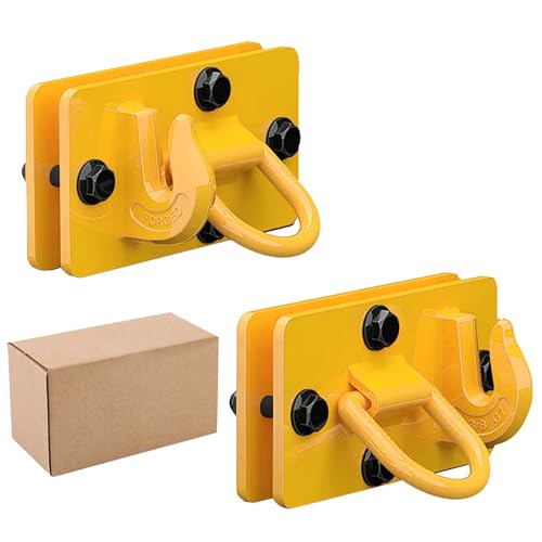 Vnncxuy 2 Pack Tractor Bucket Hooks with Tie Down Ring,Steel Bolt On Grab Hook Tow Hook Mount with Backer Plate, Work Well for Tractor Bucket,Yellow