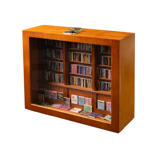 TEBTDN Anxiety Bookshelf for Shake Away Your Anxiety, Contains 300 Mini Anxiety Book, Miniature Display Shelf, Creative Ornaments, Stress-Relieving Gifts for Family and Friends (Brown)