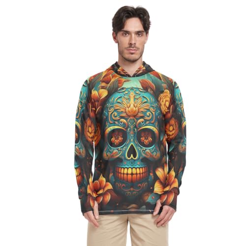 Rash guard homme crâne doré col rond et manches longues pour sport