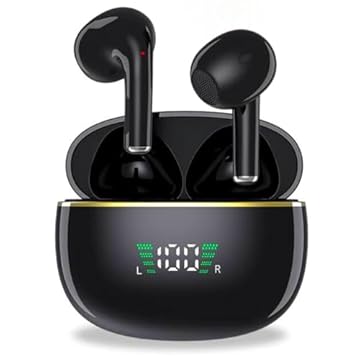 Fone de Ouvido Bluetooth 5.3 sem Fio, TWS 21 UTBRX, Cancelamento de Ruidos, Compativel com Iphone e Android, Visor Led/Energia para 25 horas, Comandos Touch, Oni Gold