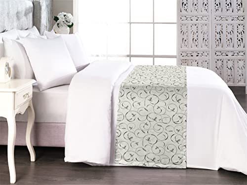 Lunarable Grey Bed Runner, Swirling Floral Pattern In The Springtime Inspired Curved Stems And Forms Print, Decorative Accent Bedding Scarf For Hotels Homes And Guestrooms, Queen, White Grey #TOP2