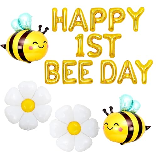 Ballon Anniversaire Deco Anniversaires Comprend 2 Formes d'Abeilles 2 Formes de Fleurs Et 1 HAPPY BEE DAY