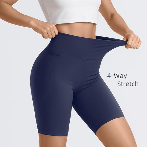 Womens ButterLuxe Biker Shorts 6Inches - High Waisted Elastic Workout Running Gym Volleyball Spandex Yoga with Pockets