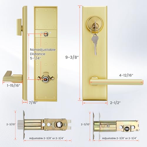 Image of Haidms Gold Front Door Handle - Entry Door Lever and Deadbolt Set, Modern Brushed Gold Exterior Door Lock Set, Square Front Door Handles
