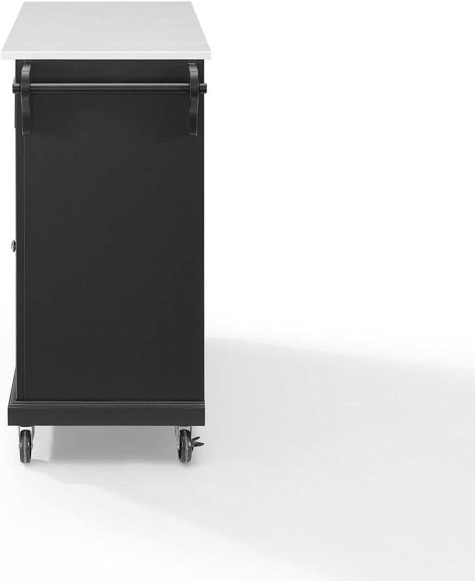 HomeStock Tuscan Temptations Full Size Kitchen Cart with Solid White Granite Top, Black Finish, 18 x 51.5 x 34 inches, Kitchen Cart w/Casters, Convenient Kitchen Cart w/Solid Top, Modern Cart