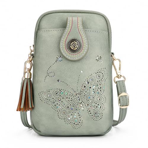 Image of KITEVIUN Small Crossbody Bags for Women, Lightweight Mini Cute Cell Phone Purse for Women with Tassel Shining Butterfly