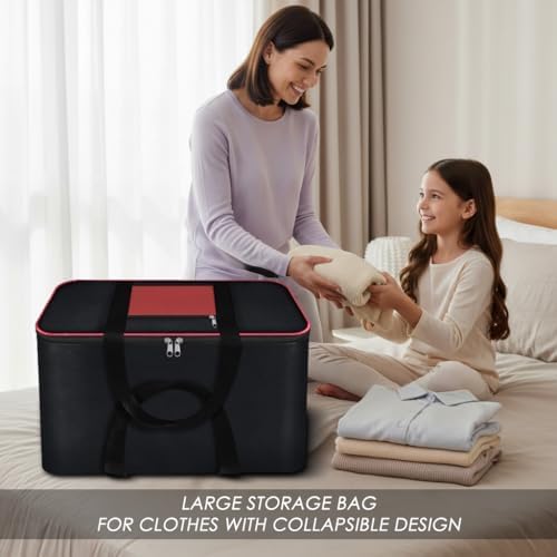 Storite 2 Pack Nylon Big Underbed Storage Bag Moisture Proof Cloth Organiser with Zippered Closure and Handle(BlackRed, 21.25 x 18.11 x 11 inch) Rectangular