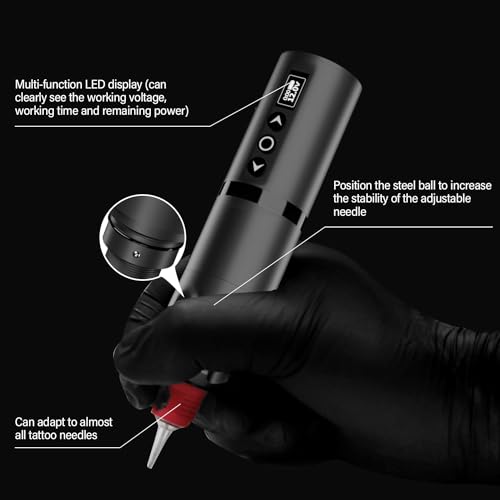 OZER Tattoo Gun Kit Black 20Pcs Tattoo Cartridge Needles 2000mAh Pen Kit Tattoo Kit Tattoo Pen Kit for Beginners Tattoo Pen Type Machine Kit （Tattoo ink are for tattoo practice use only） - Thumbnail 6
