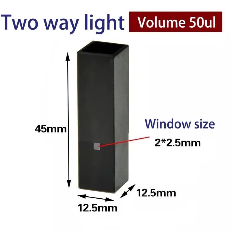 1pcs 10mm Path Length 50ul Quartz Cuvette Cell Center Height 15mm Black Walls with Lid Fluorescence Spectrophotometers(Four Way Light)
