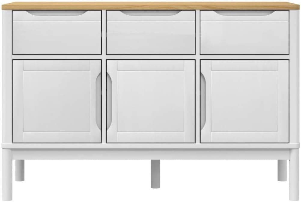 White Solid Pine Wood Sideboard with Drawers and Doors, Modern Engineered Wood Medium Storage Cabinet for Dining Room Living Room Hallway, Spacious Design with Matte Finish