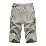 WUAI-Men Outdoors Cargo Shorts 3/4 Relaxed Fit Below Knee Multi-Pocket Capri Long Shorts Cotton Twill Beach Capri Pants(Dark Grey,Large)