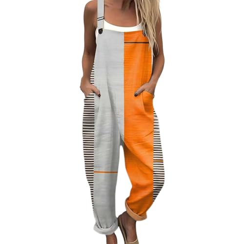 Image of Orange Jumpsuits for Women UK Wide Leg Overalls Casual Sleeveless Jumpsuit with Pockets Adjustable Straps Playsuit Loose Fit Romper Women's Smart Casual Outfits Travel & Daily Wear Size 10