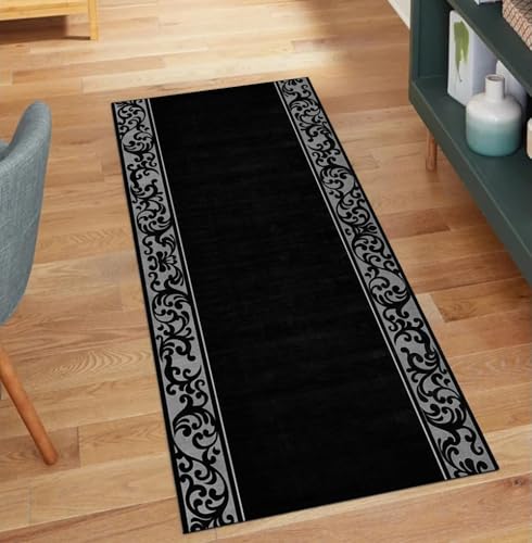 Alfombra vintage negra 80x150 cm con acabado antideslizante 2