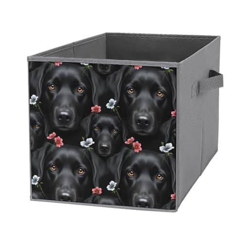 PPIKTC Practical Folding Storage Bins, Black Lab Labrador Dog, Sturdy Container for Wardrobe, Kitchen, Simplistic Storage Solution