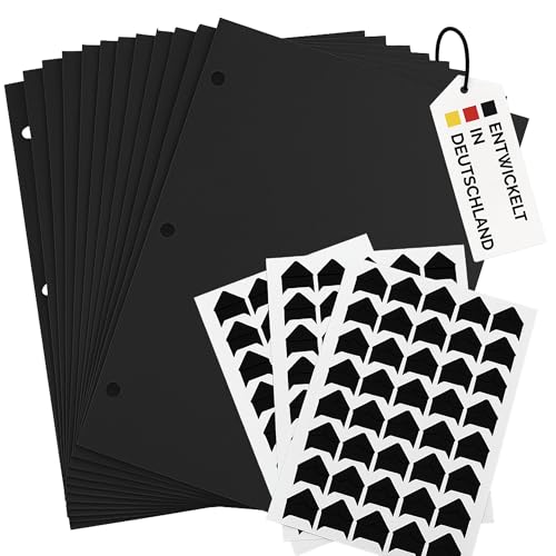 Velara Fotoalbum Zubehör | 20 schwarze Premium Seiten 21x28 cm und 72 selbstklebende Fotoecken | Nachfüll-Set für das Velara Fotobuch