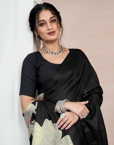Image of SIRIL Women's Cotton Printed Saree With Unstitched Blouse Piece
