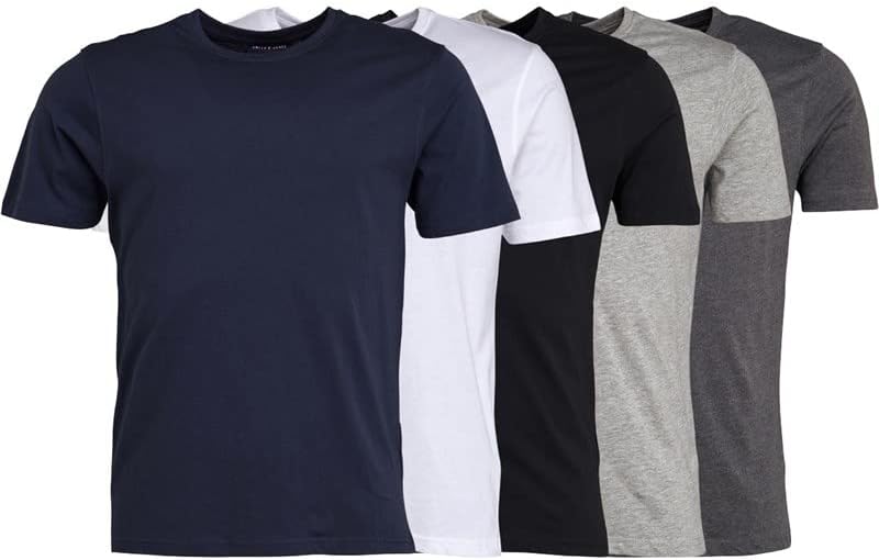 Smith and Jones Mens t Shirt – Packs of 5, t Shirts for Men UK Clothing, Multipack Crew Neck t Shirt Tops, Plain 100% Cotton tee Shirts Pack, Quality Gym Work Men’s t-Shirts, Casual Classic tees