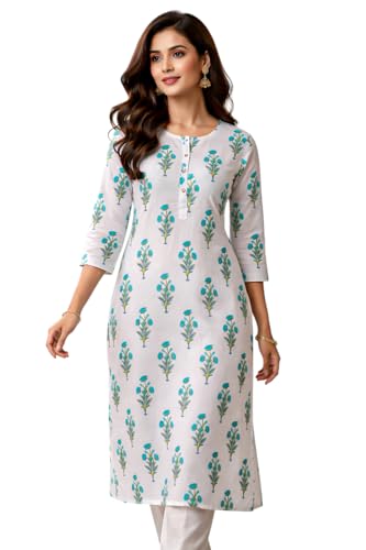 Women’s Cotton Printed Kurti for Women | Straight Fit Ethnic Kurt...