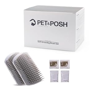 PoshGroom Self Groomer & Scratcher Brush Tool with Catnip – Pack of 2, Wall Corner Massage Comb Scratcher, Grooming Brush Tool for Long & Short Fur Kitten Cats Dogs
