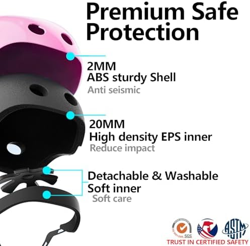 Kids Bike Helmet with Knee Elbow Wrist Pads Guards,Pink,for Ages 2-3-5-8-14,Sports Bicycle,Skate Scooter,Rollerblading with Unicorn Sticker — view 2