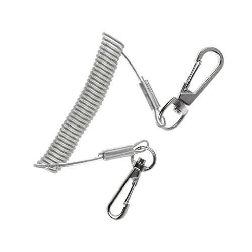 Inzopo 1.4M Retractable Steel Wire Coiled Lanyard Safety Rope with Swivel Snap Clip Fishing Rod Keeper Holder