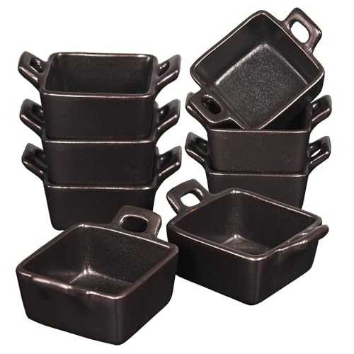 Creativity Home Creme Brulee - Cuencos cuadrados de cerámica de ramequines – Mini tazas de natillas de 2 onzas, cuencos seguros para horno, platos de soufflé para hornear, cacerola individual, salsa,