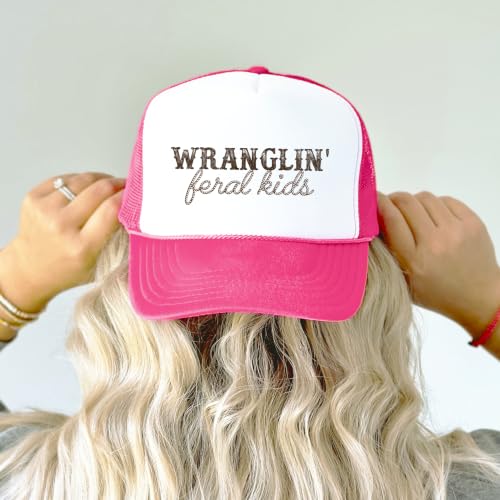 Image of Olive Loves Apple Wranglin' Feral Kids Trucker Hat for Mom and Dad Funny Western Style Cap for Women and Men