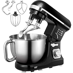 Stand Mixer Fohere, with Double Dough Hook, Wire Whip & Beater, 6+ P Speed Tilt-Head Food Mixer, Pouring Shield for Home Cooking, Dishwasher Safe Stainless Steel Bowl with Handle (Black)