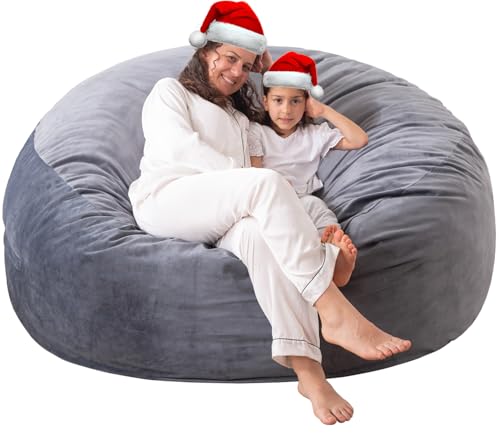 [Velvet Fabric] Large Bean Bag Chair: 4 ft Memory Foam Bean Bag Chairs for Adults with Filling,Adult/Kids Bean Bag Chair with Filler Included,Soft Faux Fur Fabric,Fog Grey,4 Foot