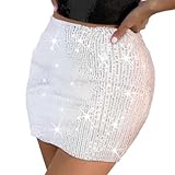 Zoestar Sequin Mini Skirt Glitter Rave Outfits Skirts Party Disco Club Costume Skirt for Women and Girls White