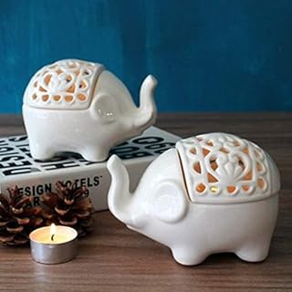 Hosoncovy 2 Pack Ceramic Small Elephant Hollow Tea Light Candle Holder Candle Holder Decorative Candle Holder for Home Decoration