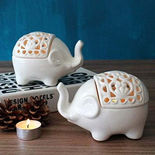 Hosoncovy 2 Pack Ceramic Small Elephant Hollow Tea Light Candle Holder Candle Holder Decorative Candle Holder for Home Decoration