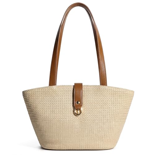 CHUNLI Woven Raffia Straw Tote Bag with PU Handle