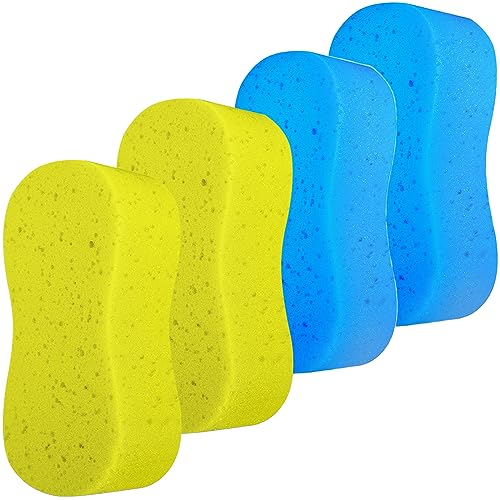 4 Pack Car Sponges,Jumbo Sponges For Car Cleaning,Anti Scratch Technology for Car Exterior & Window Washing- Perfect For Wheels, Windscreen & Bodywork (2 Yellow+2Blue Jumbo Car Sponge)