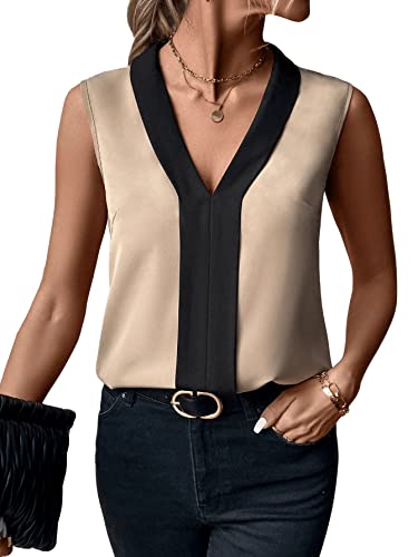 GORGLITTER Bluse Damen Elegant Ärmellose Bluse Sommer Blusentop Mit V...