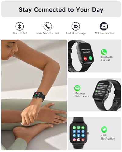 Amzhero Smartwatch für Damen,1,8''Fitnessuhr mit 100 Sportmodi,Bluetooth Telefonfunktion,Benachrichtigung,SpO2,Herzfrequenzmonitor,Schlafmonitor,Lange Akkulaufzeit,Wasserdicht,für iOS Android,Schwarz – Bild 5