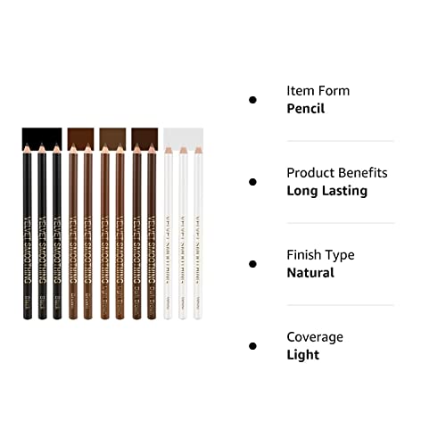 Zevni Sumeitang 12 Pcs Eyeliner Pencils Set,5 Colors Black,White,Brown,Light Brown,Dark Brown Eye Liner Eyebrow Pencil Kit,Highly-Pigmented Soft Strokes Easy Glide,Multipurpose Women Eye Makeup Pen #TOP7