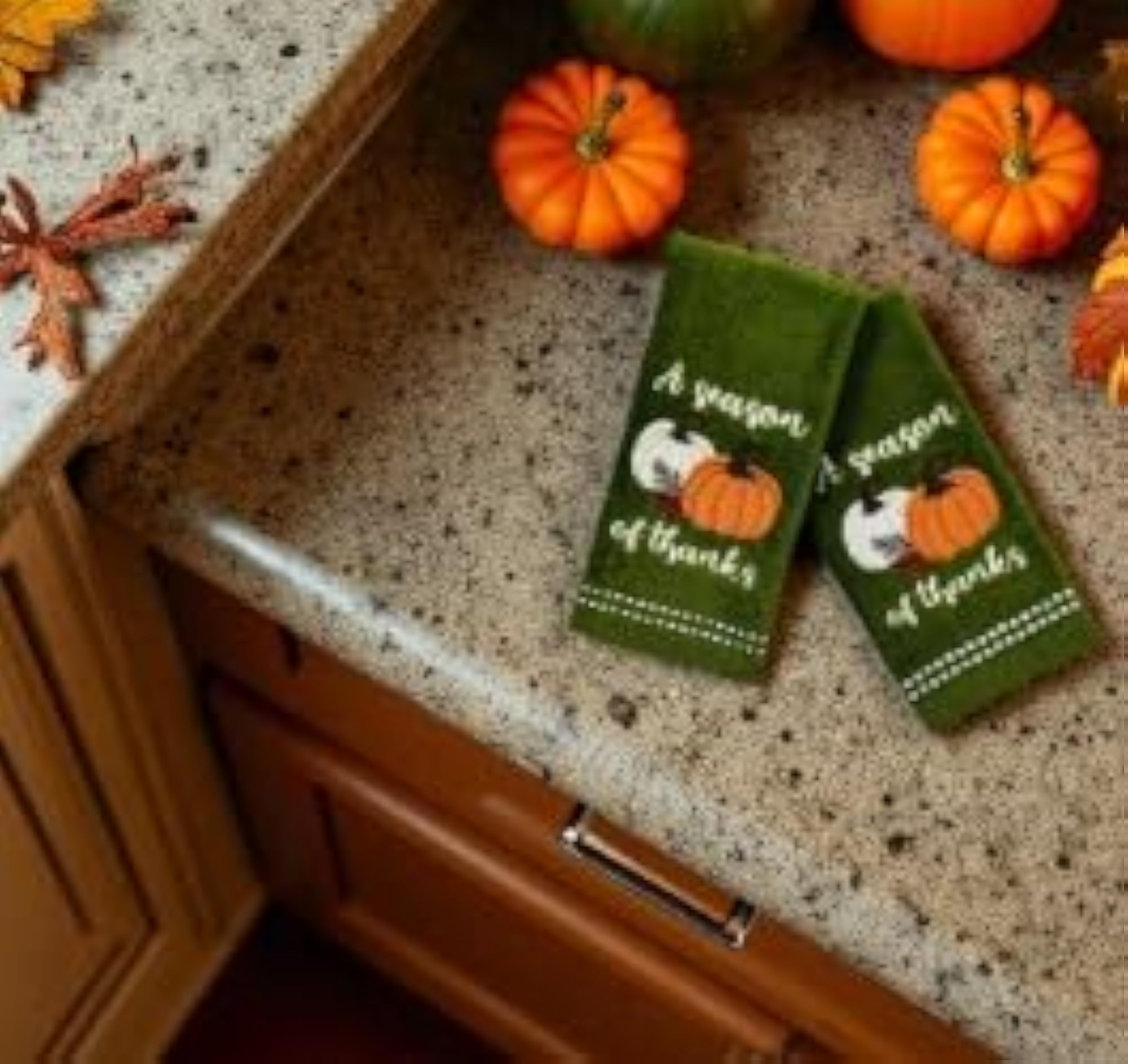 Autumn Fall Fingertip Towels, Pumpkin Design, 2 Piece Set