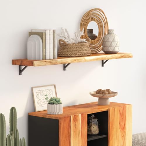 Xichuzi Estante Pared Rectangular Madera Acacia Borde Vivo 120x20x2,5cm, Baldas De Pared, Estantería Pared, Estantería Libros, Baldas Cocina - 370230