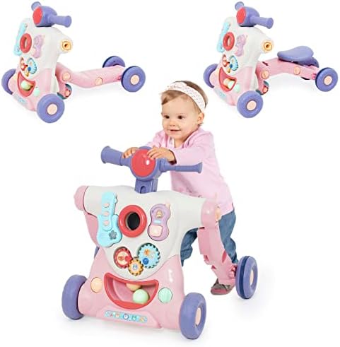Baby Sit-to-Stand Learning Walker, 3 in 1 Baby Walker for Boys Girls Toddlers, Educational Baby Push Walkers with Entertainment Activity Center, Baby Music Learning Toy Gift for Infant Boys Girls