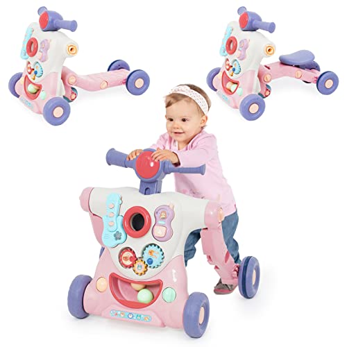 3 in 1 Baby Walker for Boys Girls Toddlers, Baby Sit-to-Stand Learning Walker, Educational Baby Push Walkers with Entertainment Activity Center
