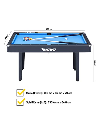 MUWO Winner Billardtisch inkl. einem Satz Kugeln, mit Aufbaudreieck, 2 Queues, mit Kreide und Einer Bürste. Tisch im kompakten Design. Maße: 153 cm x 84 cm x 79 cm, Gewicht 31 kg, in 2 Farben – Bild 3