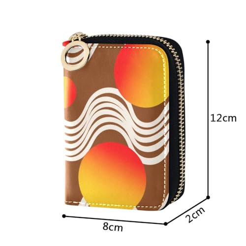 Abstract Art Wave Lines Round Brown leather cardholder wallet mens With 2 cash slot RFID Blocking small credit card holder for women with zipper4