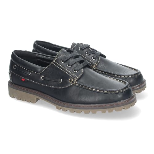 82653 Mocasines Elegantes de Hombre con Suela Dentada Resistente, Diseno Clasico con Cosidos y Cierre de Cordones. Negro Talla 43