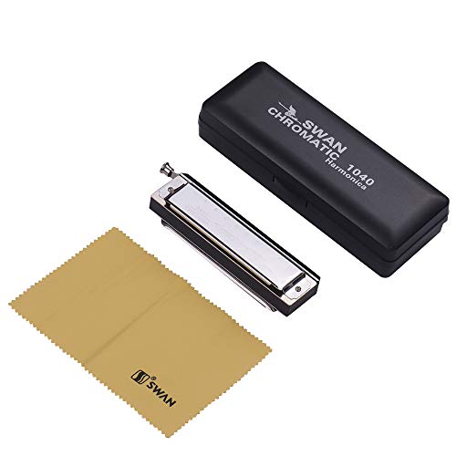 KKmoon Cisne Harmônica Cromática 10 Buracos 40 Tons Chave de C Prata com Caixa Exquisite