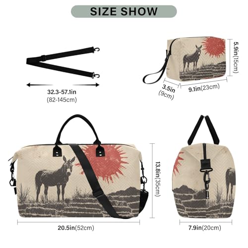 Vintage Donkey Sun Duffel Bag for Travel Gym Sport, Weekender Travel Bags Carry on Overnight Bag3